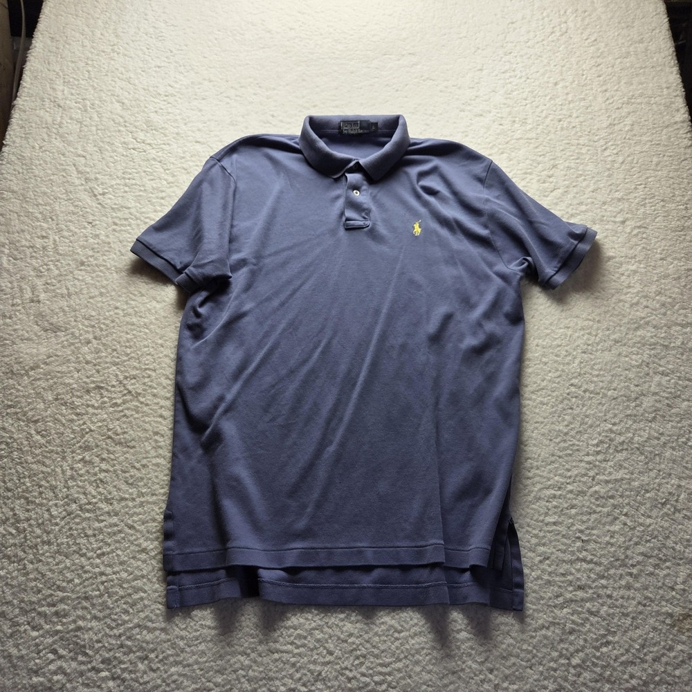 Polo By Ralph Lauren Polo Shirt Mens L‎ Blue Solid Short Sleeve Cotton Knit Top